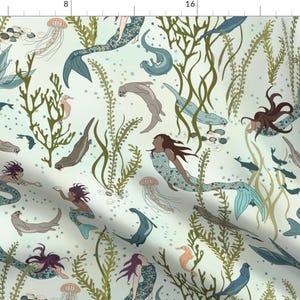 Mermaids Fabric - Mermaids And Otters - An Otter World By Fernlesliestudio - Significant Otters Cotton Fabric by the Yard with Spoonflower