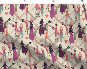 Women Fabric - Sisterhood, Small By Dessineo - Feminism Peace Sign Feminist Girl Love LGBTQIA+ Cotton Fabric By The Yard With Spoonflower