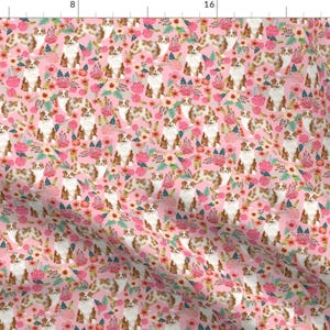 Aussie Dog Floral Fabric - Aussie Dog Floral Fabric Red Merle Australian Shepherd By Petfriendly- Cotton Fabric By The Yard With Spoonflower