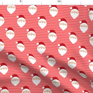 Santa Fabric - Santa On Stripes - Red By Littlearrowdesign - Santa Claus Christmas Holiday Kids Cotton Fabric By The Yard With Spoonflower
