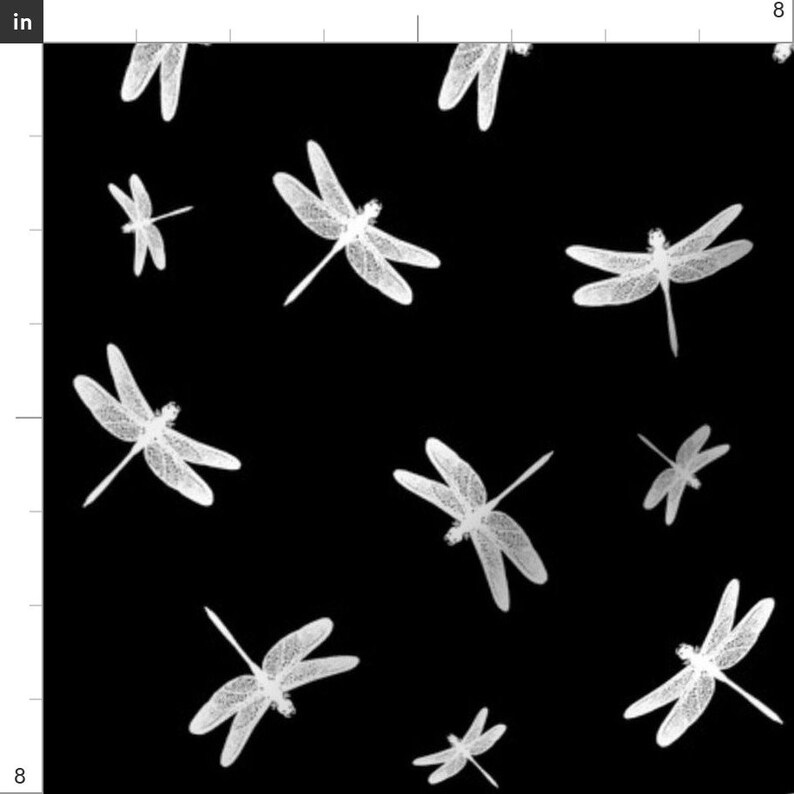 Dragonflies Fabric Dancing Dragonflies Monochrome Minimal Etsy