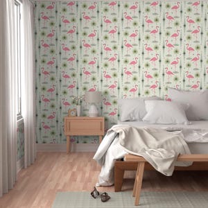 Pink Flamingos Wallpaper - Atomic Flamingo Von Studioxtine - Retro Individuell bedruckte, entfernbare selbstklebende Tapetenrolle von Spoonflower Bild 5