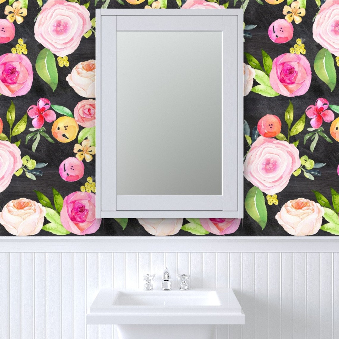 Chalkboard Floral Wallpaper Large Print Floral By | Etsy