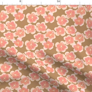 Hawaiian Fabric - Watercolor Hibiscus By Eternalsummerhawaii - Hawaiian Hibiscus Beige Pink Cream Cotton Fabric By The Yard With Spoonflower