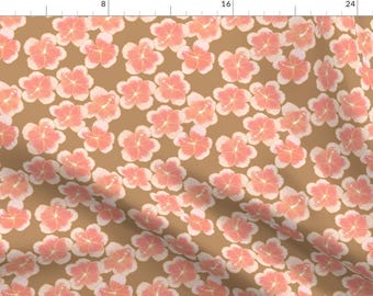 Hawaiian Fabric - Watercolor Hibiscus By Eternalsummerhawaii - Hawaiian Hibiscus Beige Pink Cream Cotton Fabric By The Yard With Spoonflower