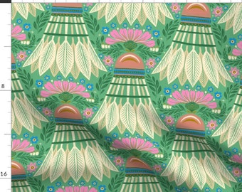 Boho Floral Sports Fabric - Shuttlecock Spring by rebelform - Spring Badminton Green Flowers Shuttlecock Fabric by the Yard by Spoonflower