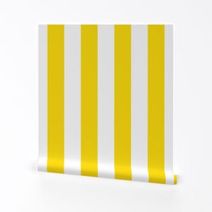 Preppy Yellow Stripe Removable Peel and Stick Wallpaper - Lemon Yellow Chinoiserie - Wall Art Wall Decor - Cabana by yesterdaycollection