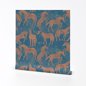 Horse Wallpaper - Inlaid Marble Horse By Eclectic House - Horse Marbled Custom Printed Removable Self Adhesive Wallpaper Roll by Spoonflower
