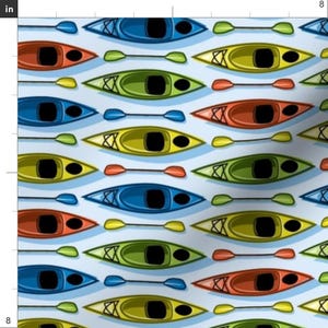 Blue And Red Kayak Natural Camping Pattern Fabric - Kayaks-01 By Bevwestcreative - Kayak Cotton Fabric By The Yard With Spoonflower image 3