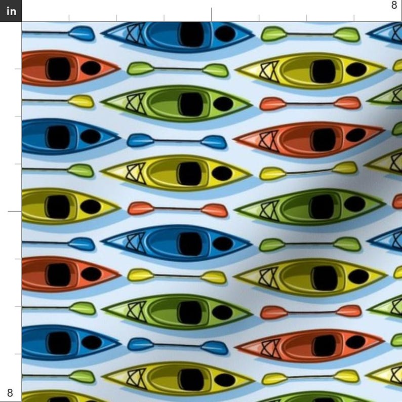 Blue And Red Kayak Natural Camping Pattern Fabric - Kayaks-01 By Bevwestcreative - Kayak Cotton Fabric By The Yard With Spoonflower image 3