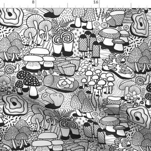 Mushrooms Fabric - Mushrooms By Bostonandyork - Black White Fungi Home Decor Garden Forest Nature Cotton Fabric By The Yard With Spoonflower