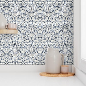 Victorian Floral Peel and Stick Wallpaper - English Garden William Morris - Removable Wall Decor Art - Sunflower Blue by wbbeardie image 7