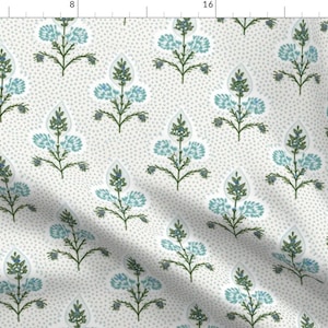 Grandmillennial Fabric - An Ideal Bloom Aqua by whitneyenglish - Blue Green Modern Traditional Botanical Fabric by the Yard by Spoonflower