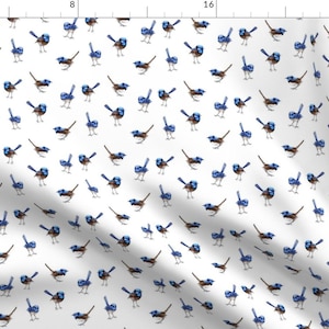 Little Birds Fabric - Tiny Blue Wrens Scattered By Thistleandfox - Wagtail Wildlife Garden Nature Cotton Fabric By The Yard With Spoonflower