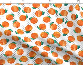 Clementine Fabric - Watercolor Clementine On Polka Dots By Littlearrowdesign- Fruits Summer Decor Cotton Fabric By The Yard With Spoonflower