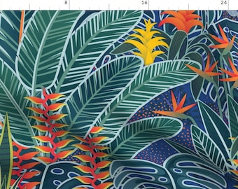 Bright Monstera Leaf Fabric - Tropical Night By Patricia Lima - Moody Jungle Island Rainforest Cotton Fabric By The Yard With Spoonflower