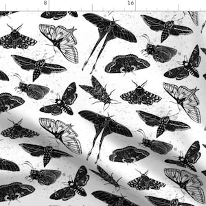 Black and White Moths Fabric - Night Flyers In Bw By Pinkowlet - Black and White Moths Home decor Cotton Fabric By The Yard With Spoonflower