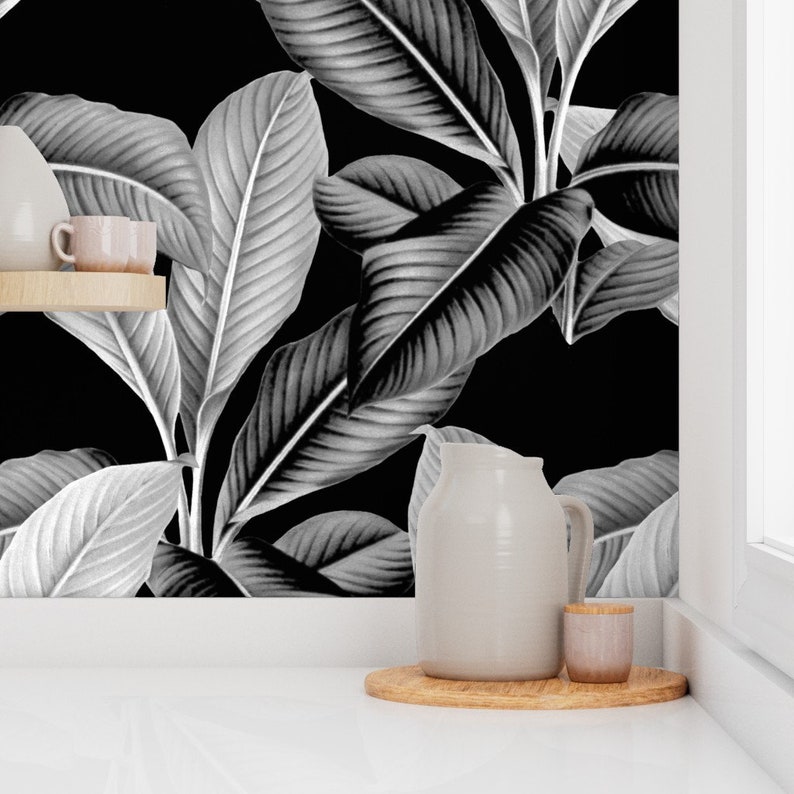 Palm Wallpaper Palm in Palm Black and White by Etsy