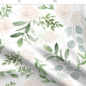 May include: A seamless pattern featuring delicate watercolor illustrations of blush pink roses and green leaves on a white background. The pattern is perfect for adding a touch of elegance and nature to any project.