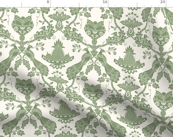 Victorian Fabric - Thanksgiving In Olive Sage by andreasnuggs - Vintage Peacock Damask Dark Sage Green Fabric by the Yard by Spoonflower