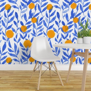 Citrus Wallpaper Modern Lemons Block By Tiffanievanscreates Blue Orange White Fruit Removable Self Adhesive Wallpaper Roll by Spoonflower image 3