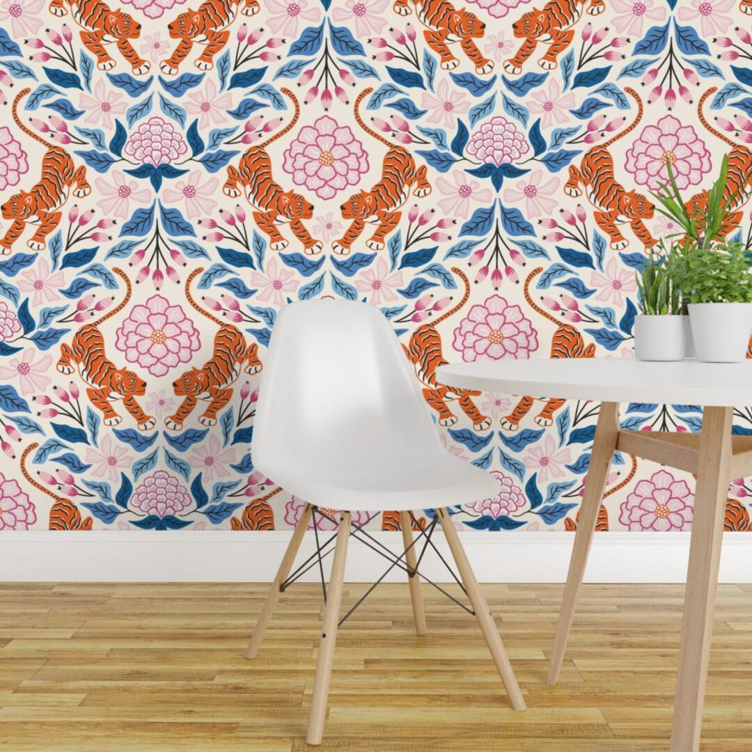 Maximalist Tropical Peel and Stick Wallpaper - Jungle Damask Exotic ...