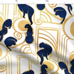 Panther Fabric - Deco Gatsby Panthers By Selmacardoso - Art Deco Panthers Cats Gold White Blue Cotton Fabric By The Yard With Spoonflower