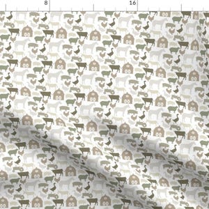 Neutral Barnyard Fabric - Micro Farm Animals by ivieclothco - Sheep Pigs Cows Horses Farm Chickens Barns Fabric by the Yard by Spoonflower