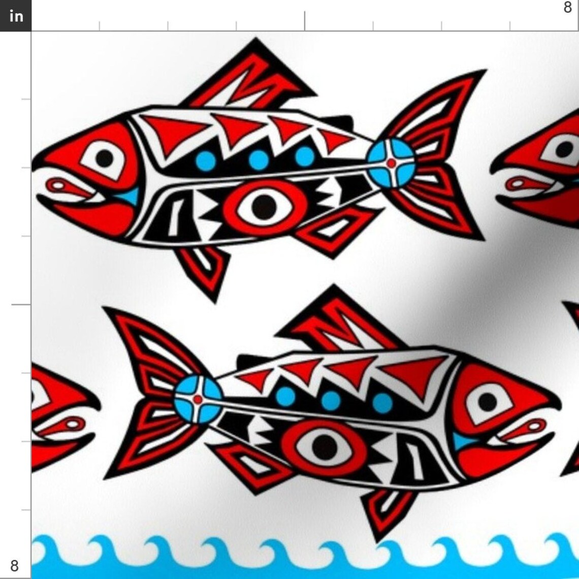 Chinook Salmon Fabric Large Chinook Salmon White Water by Etsy