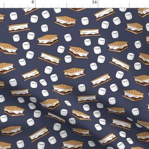 Marshmallows Fabric - S&#39;Mores & Marshmallows Blue By Littlearrowdesign Chocolate Camping Woodland - Fabric by the Yard With Spoonflower