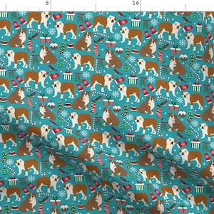 English Bulldog Fabric - English Bulldogs Christmas Fabric Cute Xmas By Petfriendly - Holiday Cotton Fabric by the Yard with Spoonflower