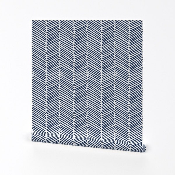 Chevron Wallpaper - Freeform Arrows Large in Indigo by Domesticate - Custom Printed Removable Self Adhesive Wallpaper Roll by Spoonflower