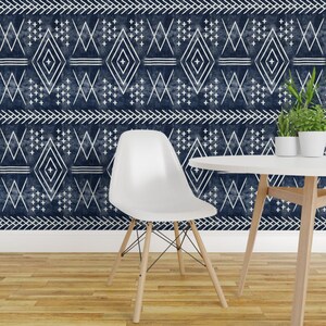 Boho Wallpaper - Vintage Moroccan Blue By Littlearrowdesign - Bohemian Custom Printed Removable Self Adhesive Wallpaper Roll by Spoonflower