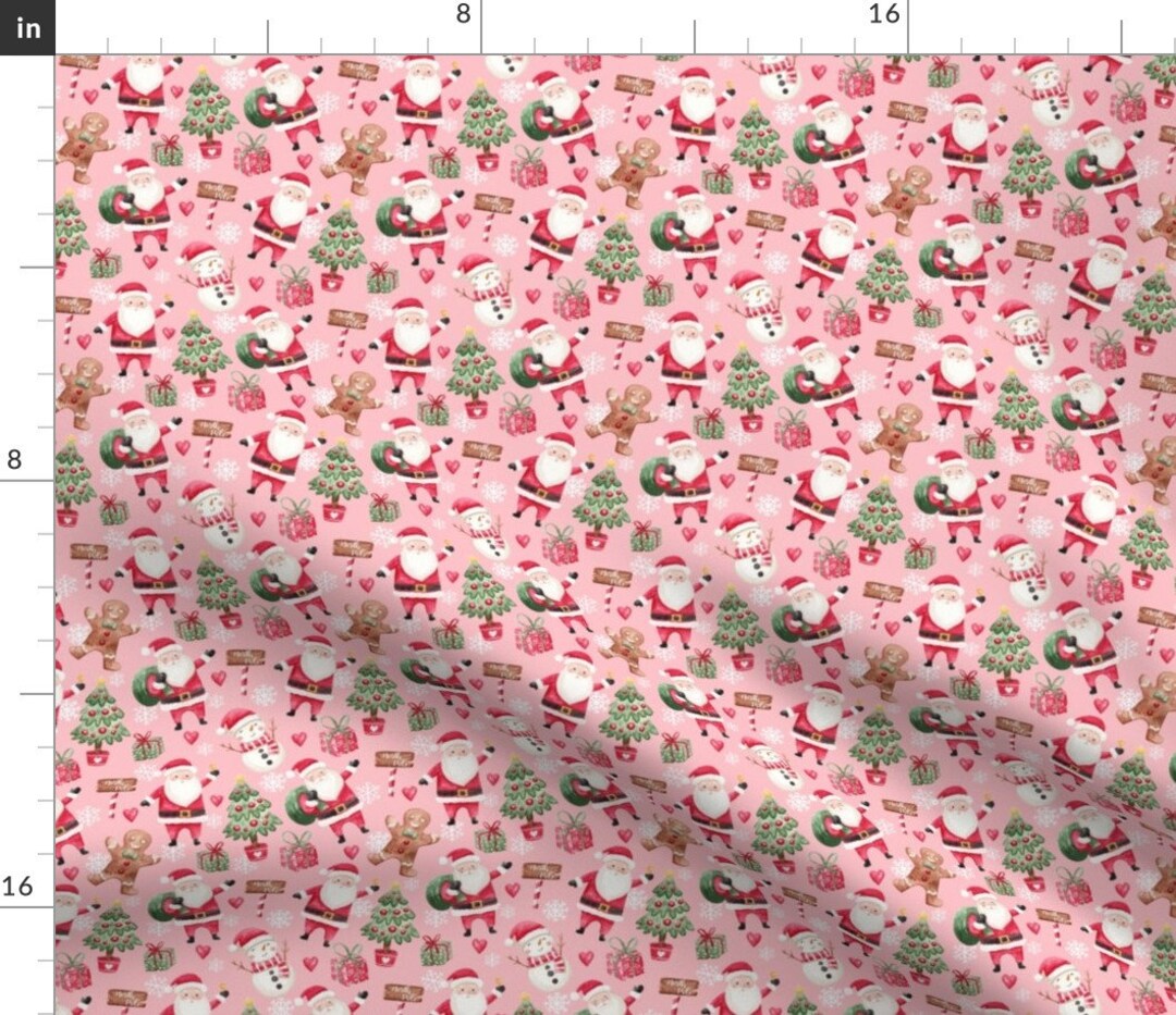 Pink Christmas Fabric Watercolor Santa by Whimsical_brush Small Scale