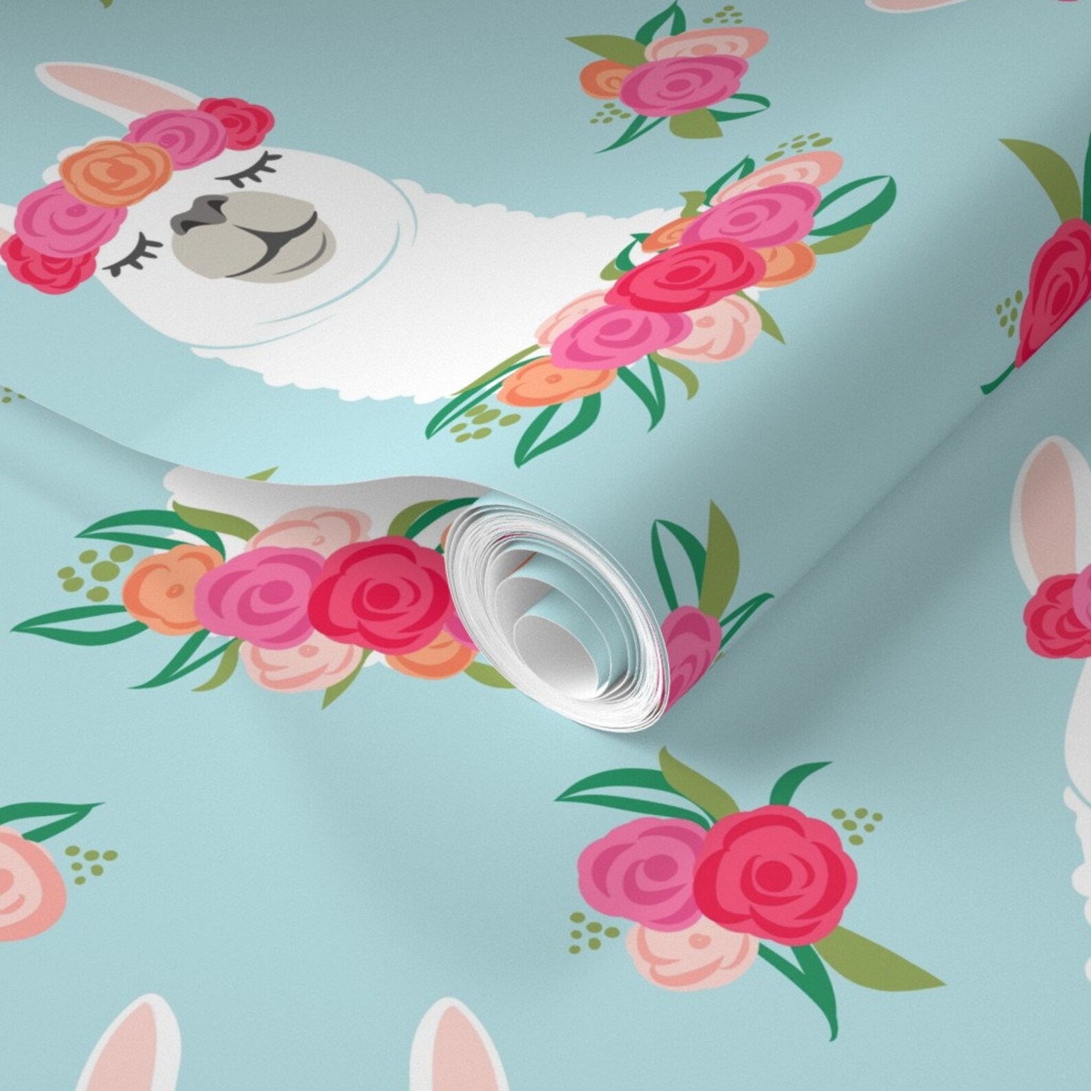 Llama Wallpaper Floral Llama by Littlearrowdesign Blue - Etsy