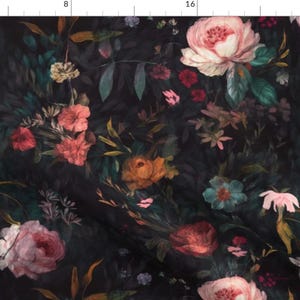 Moody Rose Fabric - Dark Floral Rose  by creativsupply - Black Wildflowers Dark Floral Xl Scale Romantic Fabric by the Yard by Spoonflower