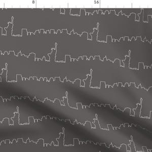 New York City Fabric - New York Skyline - Asphalt Gray By Thin Line Textiles - NYC Stripe Cotton Fabric By The Yard With Spoonflower