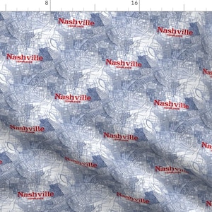 Blue and Red Nashville Fabric - Nashville Map From 1920 By Peacoquettedesigns - Nashville Cotton Fabric By The Yard With Spoonflower