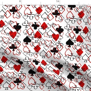 Heart Fabric - Snap By Brightonbelle - Suit of Cards Hearts Spades Diamonds Clubs Red Black White Cotton Fabric By The Yard With Spoonflower