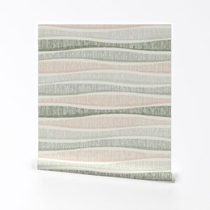 Coastal Stripe Removable Peel and Stick Wallpaper - Minimal Sage Green Blush Pink Modern Stripe - Wall Art Wall Decor - Fringe by fleabat