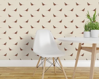 Ringneck Pheasant Peel and Stick Wallpaper - Bird Country Western Hunting  - Removable Wall Decor Art - Strutting Pheasant by sorbier_studio