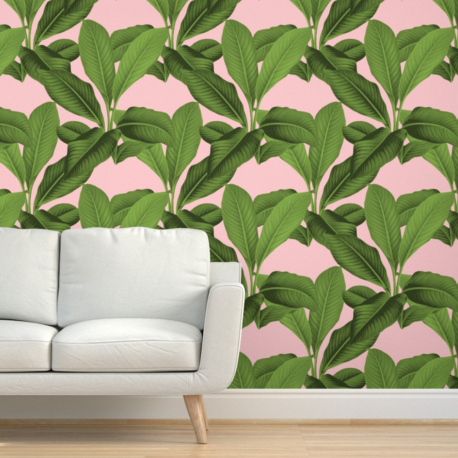 Leaves Wallpaper Palm in Palm Pink Foliage by - Etsy
