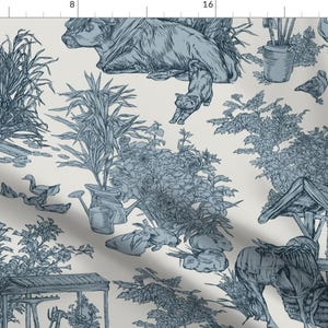 Traditional Farm Fabric - Farm Toile De Jouy by dispelthewind - Light Blue Cream Toile De Jouy Rococo Fabric by the Yard by Spoonflower