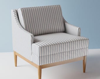 Pinstripe Upholstery Fabric- Navy Pinstripe On White by glimmericks - Blue White Stripe Vertical Navy  Fabric By The Yard With Spoonflower