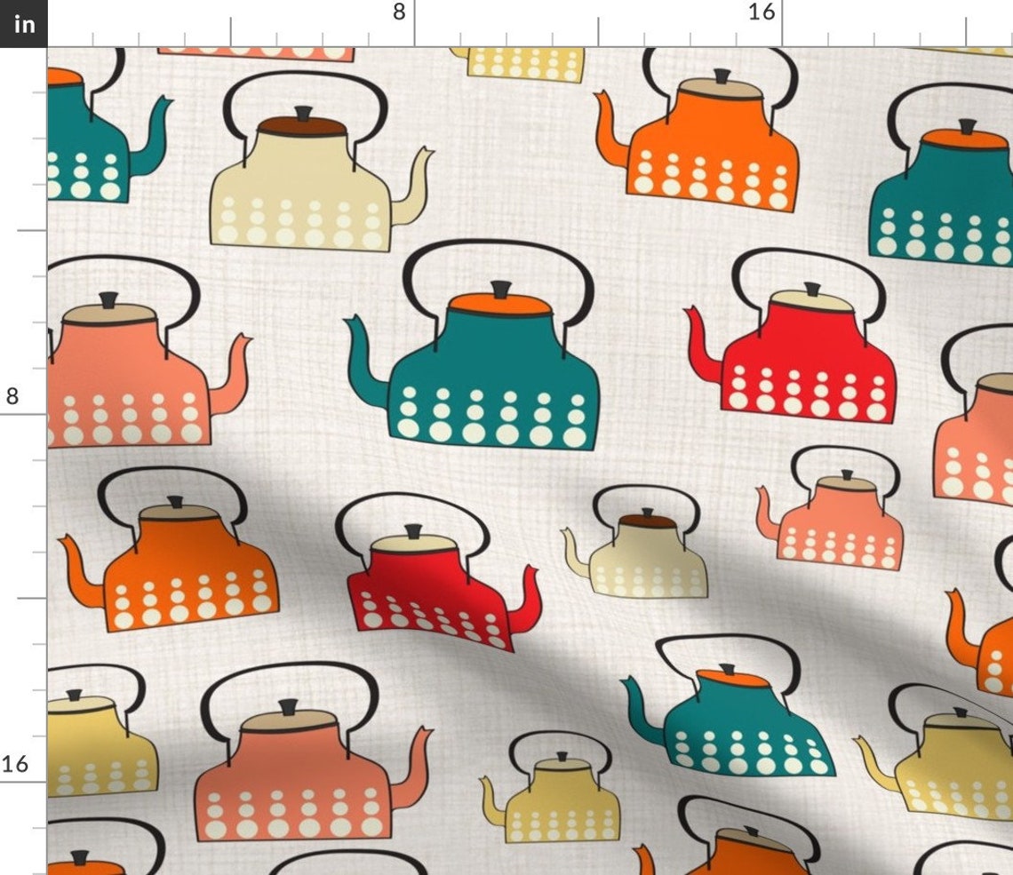 Teapots Fabric Teapots by Glitterrelics Retro Kitchen Etsy UK