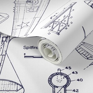 Airplane Peel and Stick Wallpaper - Aviation Aeroplane Doodles - Removable Wall Decor Art - Airplane Patent Drawings by red_raspberry_design image 3