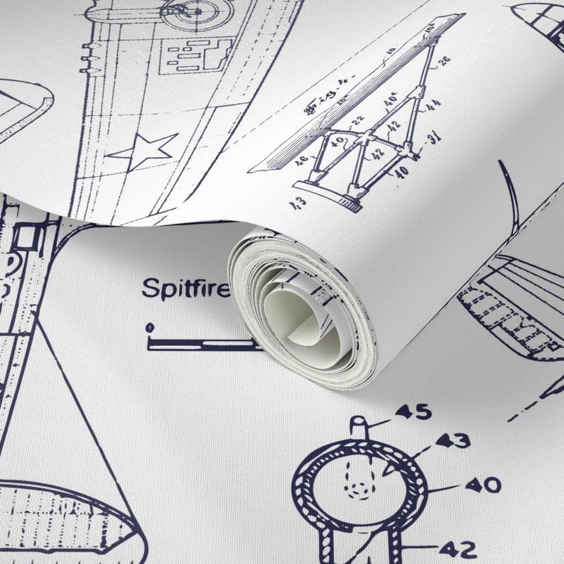 Airplane Peel and Stick Wallpaper - Aviation Aeroplane Doodles - Removable Wall Decor Art - Airplane Patent Drawings by red_raspberry_design image 3