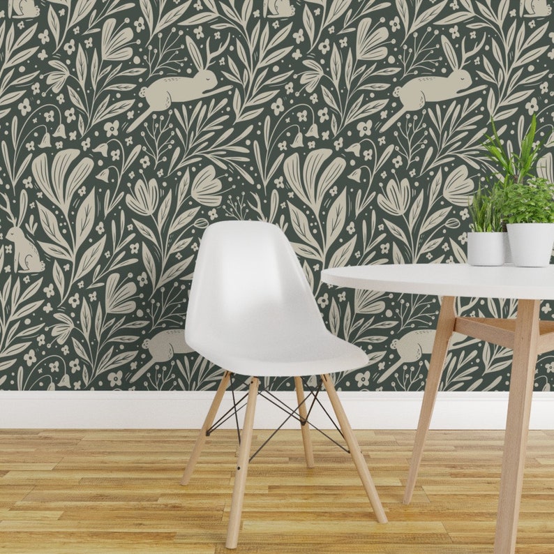 Jackalope Wallpaper Antlered Rabbits In The Flowers By Writtenbykristen Woodland Removable Self Adhesive Wallpaper Roll by Spoonflower image 3