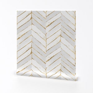 Glam Chevron Wallpaper - Chevron Painterly by crystal_walen - Herringbone White Oversized  Removable Peel and Stick Wallpaper by Spoonflower