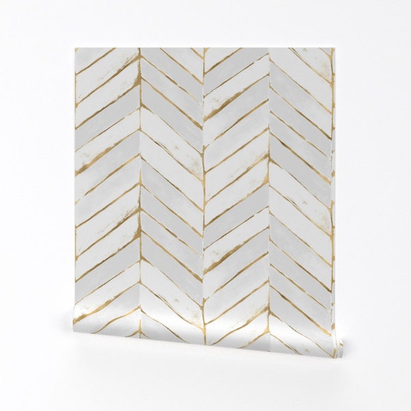 Glam Chevron Wallpaper - Chevron Painterly by crystal_walen - Herringbone White Oversized  Removable Peel and Stick Wallpaper by Spoonflower
